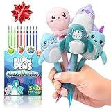 BUNMO Stocking Stuffers for Girls - Cute Gel Pens w/Soft Grip & 10 Refills Included - Gifts for Tween Girls - Designed for Squeezing - Fun Pens for Kids - Stocking Stuffers for Kids - Plush 5 Pack