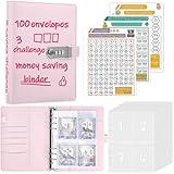 Antner 100 Envelopes Money Saving Challenge Binder with Lock, A5 Savings Binder Challenge Book Budget Planner with Cash Envelopes for Money Saving - Password Lock to Protect Cash Security, Pink