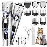 3 in 1 Low Noise Dog Clippers for Grooming, Adjustable Dog Grooming Kit for Thick Hair, IPX7 Waterproof Pet Grooming Supplies with Paw Trimmer and Scissors, for Large & Small Dog