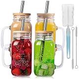 Yirilan 4 Pack 24Oz Mason jar cups with lids and straws, Mason Jars with Handle, Mason Jar Drinking Glasses with Lid and Straw, Mason Jar Mugs