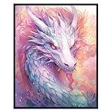 Fantasy Dragon Wall Art - Science fiction Mythical Creatures - Video game Room Wall Decor - Pink White Gamer Girl Room Decor - Sci Fi Wall Art Gaming Decor - Dragon Art playroom Decor - Dragon Poster