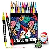 Zenacolor 24 Dual Tip Acrylic Paint Markers for Wood, Canvas, Stone - Crafts, DIY Projects