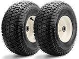 2 Pieces 15x6.00-6 Front Lawn Mower Tires & Wheels - NHS Alloy Steel - for Husqvarna Craftsman, John Deere 100 & D100 Series Riding Mowers and Lawn Tractors - 3" Centered Hub, 3/4" Bushings