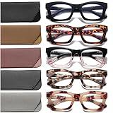 Hubeye 5 Pairs Oprah Style Square Reading Glasses for Women Men Blue Light Blocking Computer Readers with leather case +2.5
