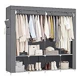 SONGMICS Portable Closet, Wardrobe Closet Organizer with Cover, 4 Hanging Rods and Shelves, 4 Side Pockets, 66.9 x 17.7 x 65.7 Inches, Large Capacity for Bedroom, Living Room, Gray URYG094G02