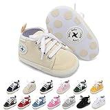 Baby Girls Boys Shoes Soft Anti-Slip Sole Newborn First Walkers Star High Top Canvas Denim Unisex Infant Sneaker (A01-Beige, 6-12 Months)