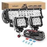 Nilight ZH016 12 Inch 72W Spot Combo Bar 2PCS 4 Inch 18W Flood LED Fog Lights with Off Road Wiring Harness- 2 Leads