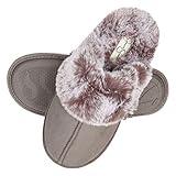 Jessica Simpson Women's Comfy Faux Fur House Slipper Scuff Memory Foam Slip on Anti-Skid Sole, Grey, Large