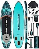 MYBOAT 11'6"×34"×6" Extra Wide Inflatable Paddle Board for Fishing, Stand Up Paddle Board, Sup Board with Fishing Rod Holder, Kayak Seat, 3 Removable Fins, Hand Pump, Strong Paddle, Camera Mount