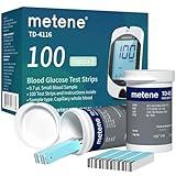 Metene TD-4116 Blood Glucose Test Strips, 100 Count Blood Sugar Test Strips for Diabetes, Use with metene TD-4116 Blood Glucose Monitoring System Only