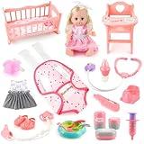 SUKIPIN Baby Doll Playsets for Girls, Baby Doll with Accessories Set for Girls 3-5, Baby Doll Set for 3 4 5 Year Old Girls Gifts, Stocking Stuffers for Toddlers Kids (Doll Playset)