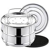 Aozita Stackable Steamer Insert Pans with Sling for Instant Pot Accessories 6/8 qt - Pot in Pot, Baking, Casseroles, Lasagna Pans, Food Steamer for Pressure Cooker, Upgrade Interchangeable Lids