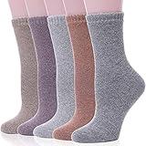 MOGGEI Womens Merino Wool Socks for Hiking Winter Warm Thick Thermal Crew Cozy Cabin Ladies Gift Comfy Boot Work Socks 5 Pairs(Colorful Warm Style(5 Pairs))