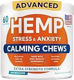 GOODGROWLIES Advanced Calming Chews for Dogs - Hemp Treat + Melatonin + Valerian - Relaxing Bites - Calming Care - Anti-Anxiety & Stress Relief - Made in USA - Calm, Sleep Aid, Storms - 60Ct