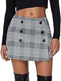 EXLURA Womens Fall Plaid Bodycon Mini Skirts High Elastic Wasit Short Skirt Trendy Winter Sexy Y2K Fashion Outfit Grey