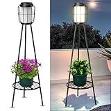 2 Pack Solar Lights Outdoor with Plant Stands - Solar Floor Lamp & Street Lights with Metal Tripod - Patio Decor for Garden, Yard, Pathway, Driveway, Porch