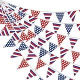 Lucleag 32.8 ft 4 of July Banners Triangle Flag, Red White Blue Fabric Pennant July 4th Bunting Garlands for Fourth of July Independence Day Labor Patriotic Party Outdoor Decoration