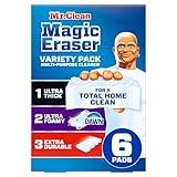 Mr. Clean Magic Eraser Sponge, All Purpose Cleaner, Cleaning Scrubber, Kitchen, Bathroom, Shower, Oven, Cleaning Supplies, Variety Pack with 1 Ultra Thick, 2 Ultra Foamy, & 3 Extra Durable, 6ct