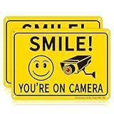 Sheenwang 2-Pack Smile You’re on Camera Sign, Video Surveillance Signs Outdoor, UV Printed .040 Mil Rust Free Aluminum 10 x 7 in, Security Camera Sign for Home, Business, Driveway Alert, CCTV