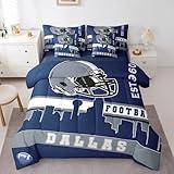 Erosebridal Football City 7 Pcs Comforter Set Full American Football Bedding for Boys Girls Blue Rugby Game Sheet Set Bed in A Bag Football Fans Bedroom Decor Sports Ball Competition Bed Set(Dallas)