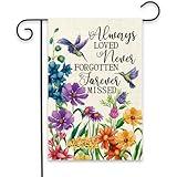 Always Loved Never Forgotten Forever Missed Garden Flag, Memorial Day Decorations Yard Sign, Hummingbird Spring Summer Yard Outdoor Decor, 12.5 x 18 Inch Double Sided