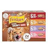 Purina Friskies Extra Gravy Wet Cat Food Chunky 24ct Variety Pack (With Chicken, Turkey, Salmon, Beef) - (Pack of 24) 5.5 oz. Cans