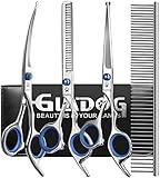 GLADOG Professional 5 in 1 Dog Grooming Scissors Set with Safety Round Tips, Sharp and Heavy-duty Pet Grooming Shears for Cats