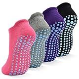 SkiBeaut Grips Non Slip Socks for Women, 4 Pairs Yoga Pilates Anti Skid Woman Hospital Dance Home Gripper Socks, US Size 5-8