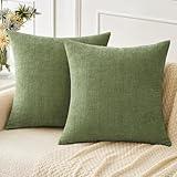 MIULEE Pack of 2 Couch Throw Pillow Covers 18x18 Inch Spring Soft Sage Green Chenille Christmas Pillow Covers for Sofa Living Room Solid Dyed Pillow Cases