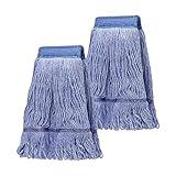 2 Pack Mop Head Replacement, Cleaning Heavy Duty Mop Head Commercial Replacement, Wet Industrial Blue Cotton Looped End String Head Refills, Wet Refills Head Optimal Absorption and Durability (Blue)