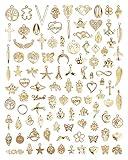 YETOOME 100 Pcs Wholesale Bulk Lots Jewelry Making Charms, Mixed Golden KC Gold Alloy Charms Pendants for Necklace Bracelet Jewelry Making and Crafting supplies
