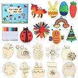 Worgree DIY Wooden Magnets, 36 pcs Wooden Art Craft Supplies Painting Kit for Kids Party Favors for Boys Girls Ages 4-8 8-12 Birthday Easter Crafts Gifts Toys Basket Goodie Bag Stuffers