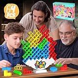 BBnote 64PCS Stack Game for Adult & Kids, Tetra Board Tower Games for Family Travel Party, 2 Players Balance Stacking Toy, Team Toys Building Block