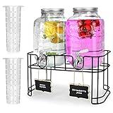 1 Gallon Glass Drink Dispensers For Parties 2PACK.Beverage Dispenser,Glass Drink Dispenser With Stand And Stainless Steel Spigot 100% Leakproof.Lemonade Dispenser With Ice Cylinder.Laundry Detergent