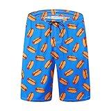 FT FENTENG Mens Swim Trunks for Men, Blue Hot Dog Board Shorts Men's Swimwear Bathing Suit with Mesh Lining, Funny Hawaii Quick Dry Beach Shorts for Men Swimming Trunks, Large