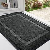 OLANLY Front Door Mat Indoor Outdoor Entrance, Waterproof All-Season, All-Weather Doormat, Sturdy Natural Rubber, Fade Resistant, Low Profile, Easy Clean Patio Porch Entryway Mat, 29.5x17, Black