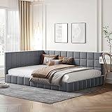 Aiuyesuo Full Size Velvet Upholstered Daybed Sofa Bed, Wooden Daybed Sofa Bed Frame with Headboard and Sideboard for Kids Room, Bedroom, Living Room, Lattice Styling Design (Gray-JZ1)