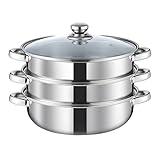 Steamer Pot for Cooking 11 inch, Steamer Pots 3-tier Multipurpose Stainless Steel Steam Pot Cookware with Handle for Vegetable