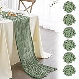 Nialnant Sage Green Gauze Table Runners, 10Ft Holiday Boho Cheesecloth Table Runner for Special Banquets Party, Wedding Reception Bridal Showers Decorations-6 Pcs
