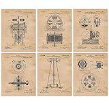 Vintage Science Nikola Tesla Patent Prints, 6 (8x10) Unframed Photos, Wall Art Decor Gift for Home Office Gears Tool Garage Shop Engineer School Lab College Student Teacher Coach Scientist Inventions