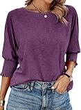 Dokotoo Womens Tops Crewneck T Shirts for Women T-Shirts 2024 Summer Business Casual Tops for Women 3/4 Sleeve Spring Ladies Tops and Blouses Basic Tee