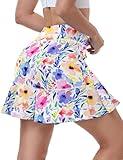 WOWENY Women's Athletic Tennis Skorts Summer Skirts for Women Running Golf Pickleball Skort Active Wear with Pockets(Multicolor Flower,XL)