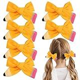 Back to School Pencil Hair Bows and Clips: Hand-Painted Yellow Schoolgirl Pigtail Accessories, Perfect Gifts for Toddlers and Kids in Kindergarten to 5th Grade