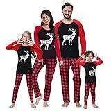 YIJIU Matching Family Christmas Pajama Set Xmas Sleepwear Long Sleeve Tee and Plaid Pants Pjs Loungewear,Elk Reindeer,4Y