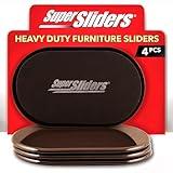 Super Sliders 5 3/4" x 9 1/2" Oval Reusable Furniture Sliders for Carpet - Effortless Moving and Surface Protection, Brown (4 Pack)
