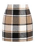 Plaid Skirt for Women 2024 Pencil High Waisted Bodycon Fall Winter Wool Mini Skirts (BrownBlack, L)