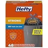 Hefty Strong Extra Large Trash Bags, Black, 33 Gallon, 48 Count