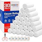 AZEN 30 Pack Gauze Rolls Bandages, 4 in x 4.1 Yards, Premium Medical Supplies & First Aid Supplies, Bandage Wrap Vet Wrap, Mummy Wraps