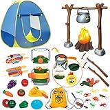 MITCIEN Kids Play Tent with Campfire, Toddlers Camping Set, Oil Lantern with Sound, Cut Up Fruits, Marshmallow, Skewers, Pretend Camping Toys for 3 4 5 6+ Year Old Boys and Girls