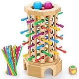Montessori Wooden Board Game for Kids 3-6 Years - Educational Learning Toy with Colorful Sticks, Dice& Balls - Fine Motor Skills, Classic Tower Games for Family Night - Gift for Toddlers Boys Girls